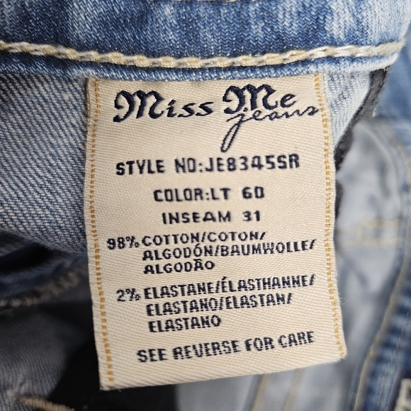 Miss Me factory distressed, rhinestone and embroidered skinny jeans size 27 - Picture 11 of 15
